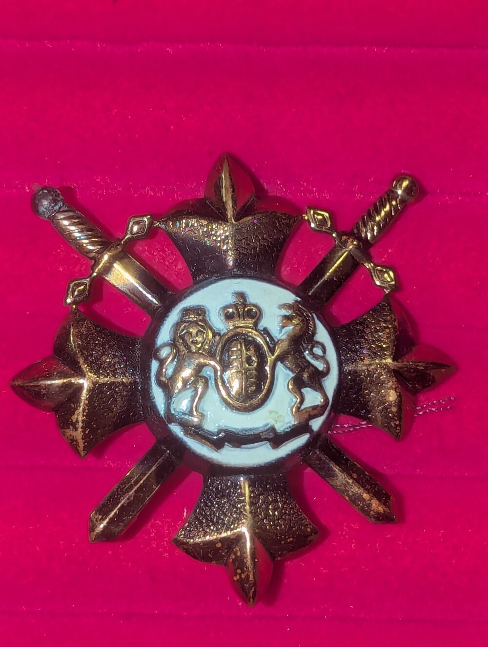 Vtg Maltese Cross Heraldic Crest Brooch Enameled Brooch
